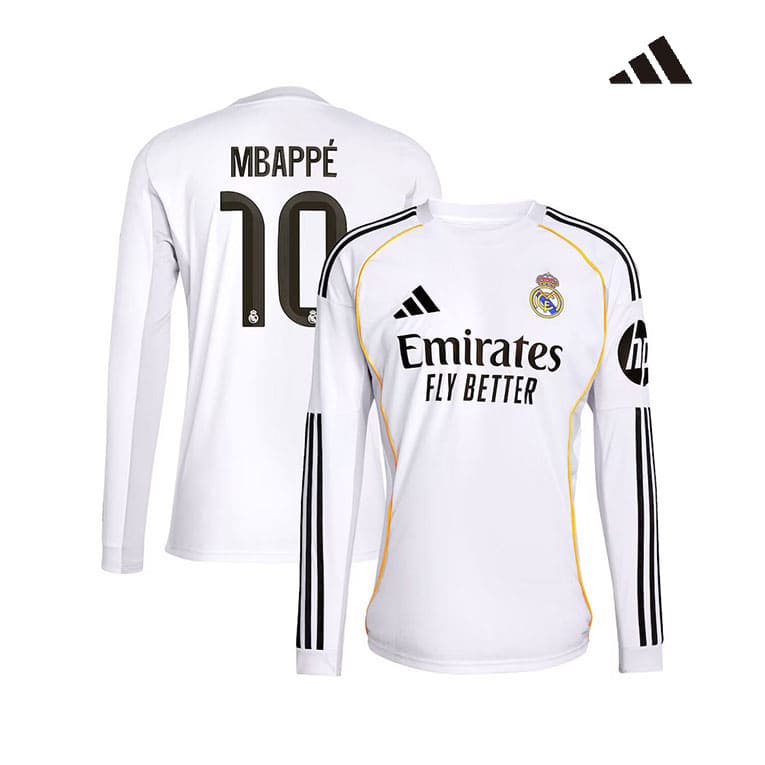 Maillot Manches Longues Real Madrid Domicile 2025/26 (Mbappe 10)